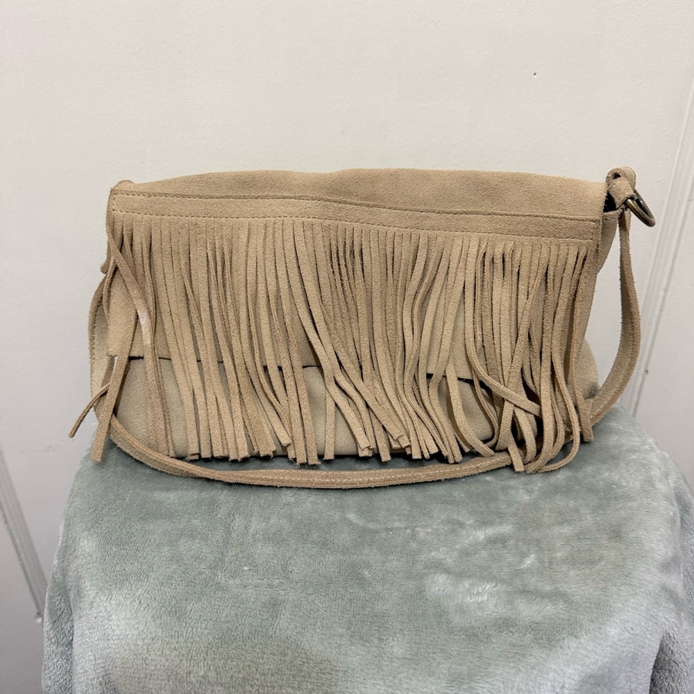 Fringe Tan Suede Shoulder Bag